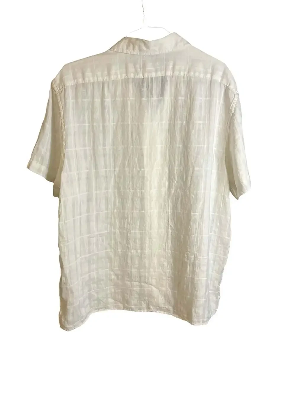 Banana Republic Rincon Linen-Cotton Resort Shirt in White Textured Plaid - Picture 2 of 7